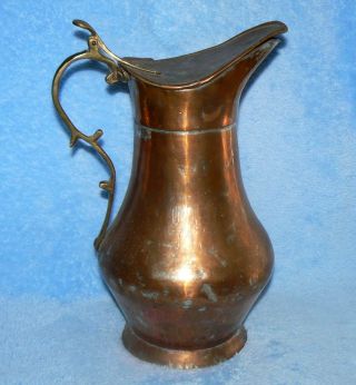 Copper And Brass Ewer Large Hand Made Vintage Pitcher Jug