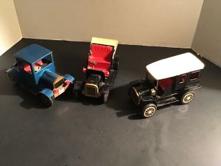 Vintage Sss Made In Japan Tin Litho Friction Powered Cadillac & 2 Other Cars