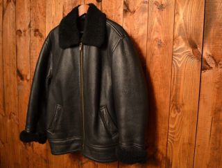 BRITISH B3 RAF IRVIN TYPE VTG SHEARLING BOMBER PILOT LEATHER COAT JACKET XXL - 46 3