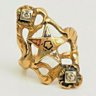 Vintage Oes Order Of The Eastern Star Freemason,  Masonic 14k Gold & Diamond Ring