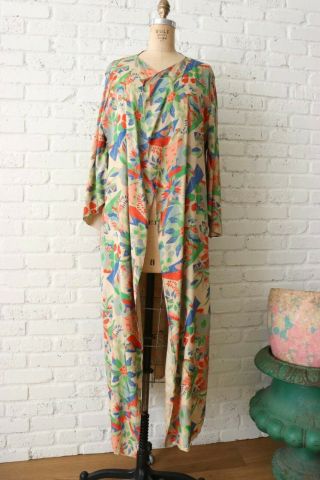 1920s Reversible Pongee Jacket Robe Kimono Rare Antique Geometric