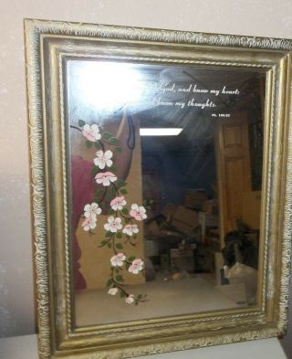 Vintage Gold Wood Framed Spiritual/religious Wall Mirror/painted Verse & Flowers