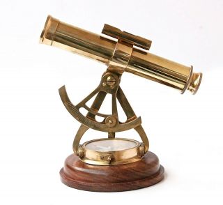 Navigational Compass Marine Telescope Wooden Base Brass Finish