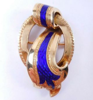 Antique 9.  2g Victorian Solid 18k Gold Blue French Guilloche Enameled Brooch Pin