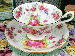 Royal Albert Pink Roses Gold Gilt Trim Avon Shape Tea Cup And Saucer