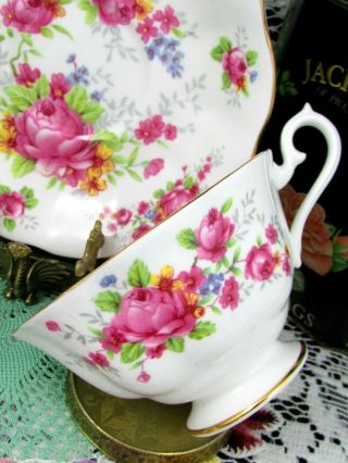 ROYAL ALBERT PINK ROSES GOLD GILT TRIM AVON SHAPE TEA CUP AND SAUCER 5