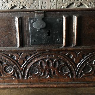 A Rare 17th Century Carved Oak Bible Box. 5