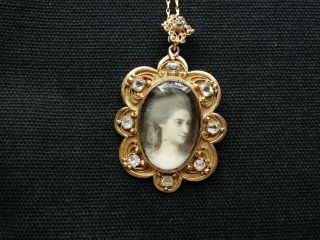Antique 14k White Topaz Hand Painted Lady Portrait Brooch/necklace 1860 - 1880 