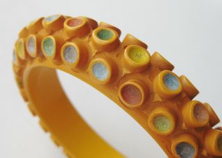 Vintage 40s Carved Octopus Tentacle Yellow Butterscotch Bakelite Bangle Bracelet