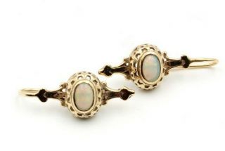 Antique 14k Yellow Gold.  60 Ctw Oval Opal Earrings Patina 723b - 8