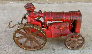 Antique Cast Iron Arcade 273 - R Red Tractor With Driver