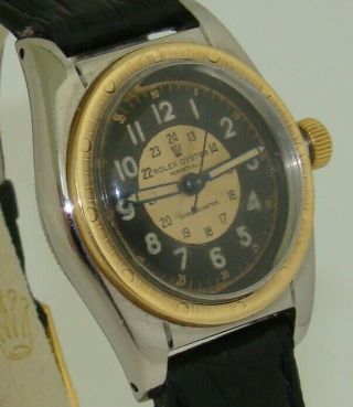VINTAGE ROLEX STAINLESS & GOLD OYSTER PERPETUAL BUBBLEBACK WATCH 5015 C.  1949 2