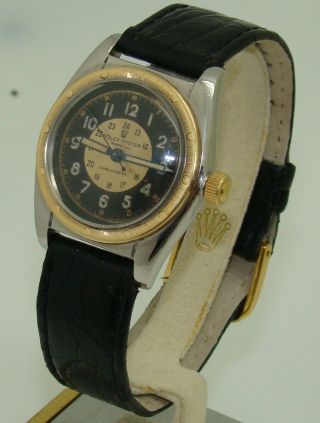 VINTAGE ROLEX STAINLESS & GOLD OYSTER PERPETUAL BUBBLEBACK WATCH 5015 C.  1949 3
