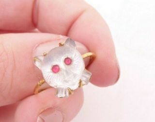 Fine 15ct/15k Gold Unusual Carved Glass Cat Ring,  625
