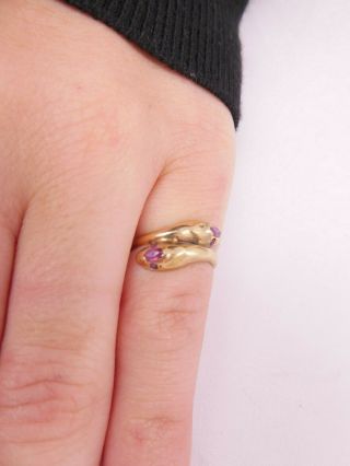 Fine 18ct/18k gold pink sapphire double headed snake ring,  750 6