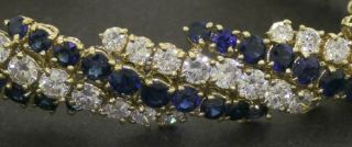 Vintage heavy 18K gold 22.  43CTW VS diamond & Blue sapphire cluster cuff bracelet 2