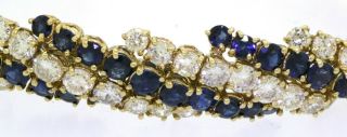 Vintage heavy 18K gold 22.  43CTW VS diamond & Blue sapphire cluster cuff bracelet 4