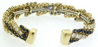 Vintage heavy 18K gold 22.  43CTW VS diamond & Blue sapphire cluster cuff bracelet 6