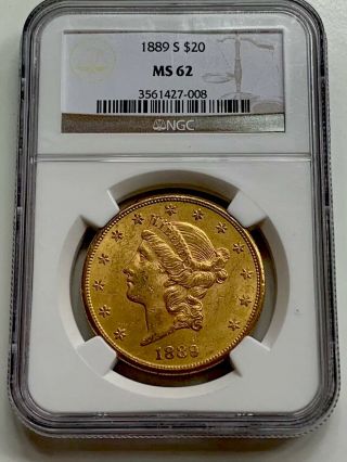 1889 - S $20 Ngc Ms62 - Liberty Head Double Eagle - Gold Coin,  Rare 1889 S
