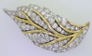 Vintage heavy Platinum/18K gold 5.  50CTW VS1/F diamond cluster plant leaf brooch 2