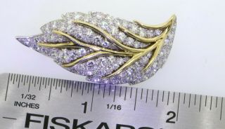 Vintage heavy Platinum/18K gold 5.  50CTW VS1/F diamond cluster plant leaf brooch 3