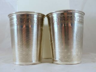 Antique PAIR French Sterling Silver Wine Julep Cup Tumbler Timbal Guilloche 1870 6
