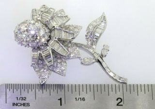 Vintage 1950s heavy Platinum 12CTW VS/F diamond cluster flower brooch 3