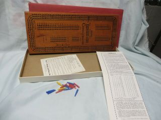 Vintage Wood Drueke Once Around Three 3 Track Cribbage Board,  Box,  1950 