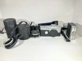 (AS - IS) Vintage OLYMPUS PEN - F Bundle - 3 Zuiko Lens,  Cases & Flash 2