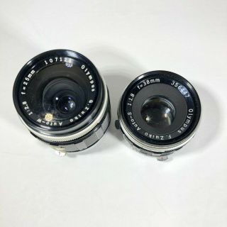 (AS - IS) Vintage OLYMPUS PEN - F Bundle - 3 Zuiko Lens,  Cases & Flash 7