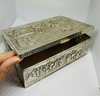 Huge Silver 800 Box 19th C Germany Crown 500 Gr Figurines 16.  5 Cm