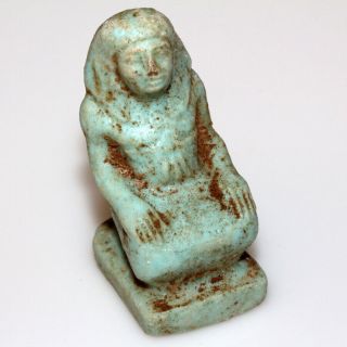 Museum Quality Egyptian Blue Faience Statue Ornament Ca 500 - 300 Bc - Seated King