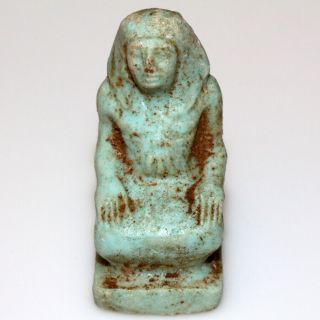 MUSEUM QUALITY EGYPTIAN BLUE FAIENCE STATUE ORNAMENT CA 500 - 300 BC - SEATED KING 2