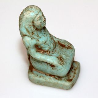 MUSEUM QUALITY EGYPTIAN BLUE FAIENCE STATUE ORNAMENT CA 500 - 300 BC - SEATED KING 5