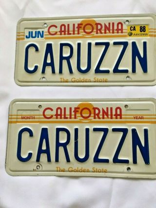 Vintage Sunny California Vanity License Plates Pair CARUZZN (Cruising) 1980 ' s 2