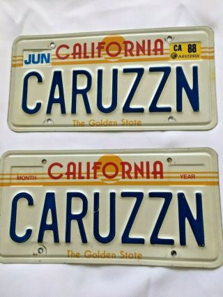 Vintage Sunny California Vanity License Plates Pair CARUZZN (Cruising) 1980 ' s 3