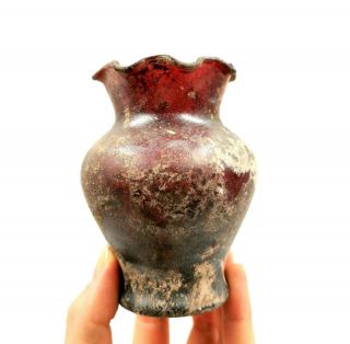 Large Roman Ca.  100 Ad Red Glass Oil Jar - Intact - R221