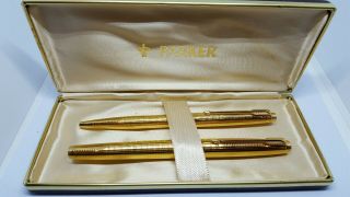 Vintage Parker 75 Set Fountain Pen & Ballpoint Pen.  Gold Filled.  Made In Usa.