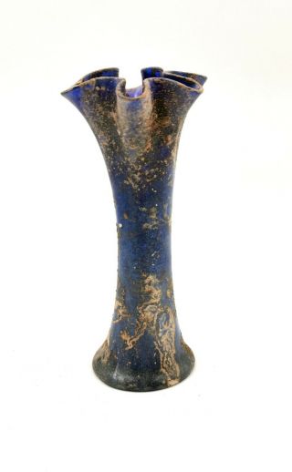 Greek Hellenistic Ca.  400 Bc Cobalt Blue Glass Interesting Bottle - Rare - R220