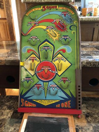 Vintage Northwestern Products Poosh - M - Up 5 Game Table Pinball Toy Great Graphics