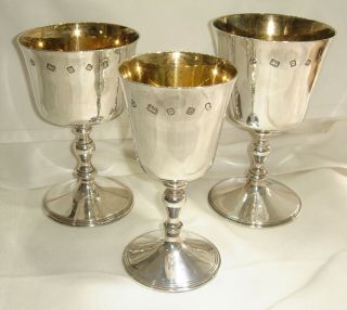 A Set Of Three Contemporary Solid Silver Specimen Goblets Haviland