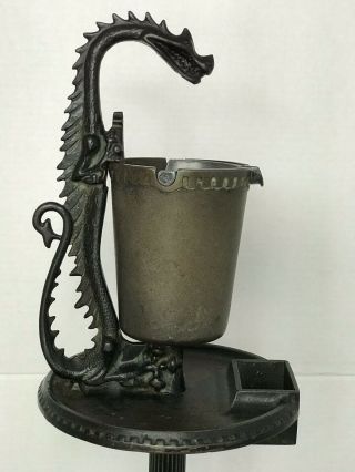 Dragon Smoke Stand Scroll Art Co Vintage Old Gothic Art Deco Cast Iron Ashtray 5