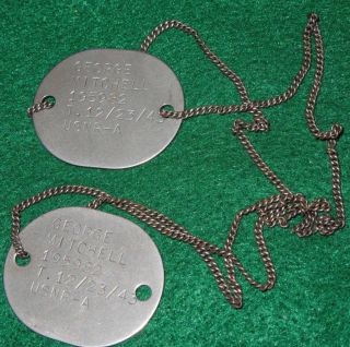 Wwii Us Navy Dog Tags George Mitchell Sterling Chain