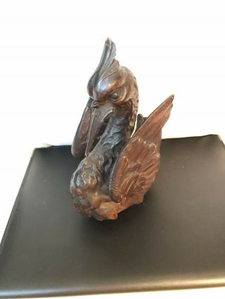 Antique Carved Wood Heron Egret Bird Sculpture Ornament