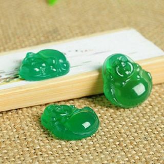 Hand Carved 100 Natural Green Jade Maitreya Buddha Lucky Amulet Pendant Necklace