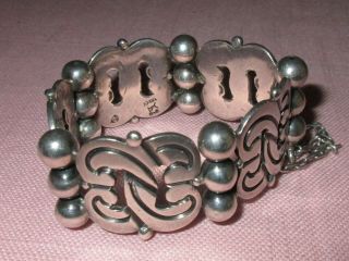 Vintage Hector Aguilar Mexico Taxco Sterling Silver Linked Bracelet Signed