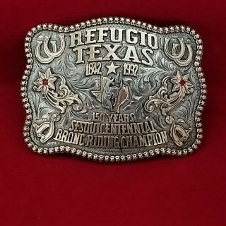 Trophy Rodeo Buckle Champion - Vintage 1992 Refugio Texas Bronc Champion 395