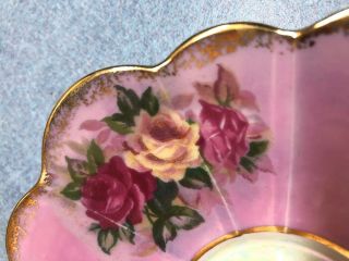 ROYAL HALSEY Footed PINK with Roses IRIDESCENT Tea Cup and Saucer Very Fine 5