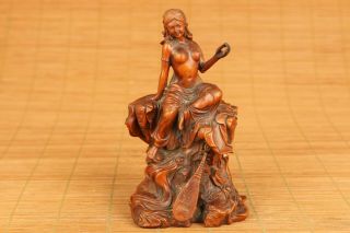 Antiques Old Boxwood Belle Pipa Statue Figue Netsuke Gift Home Deco