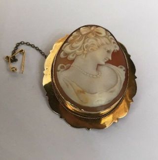 Vintage Hallmarked 9ct 9k Gold Pretty Lady Shell Cameo Brooch Pin Nicely Carved 3